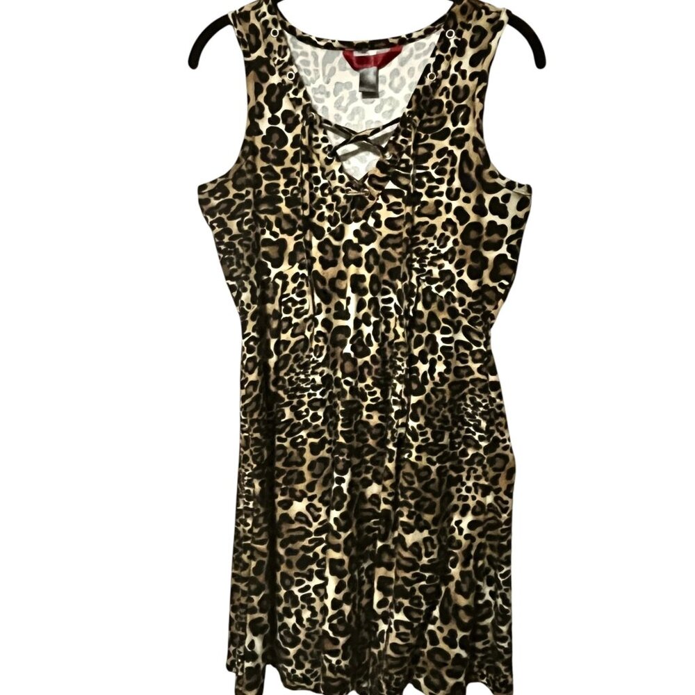 Vintage Y2K Leopard Dress Lace Up Hot Kiss Stretch Sleeveless Animal Print S/M
